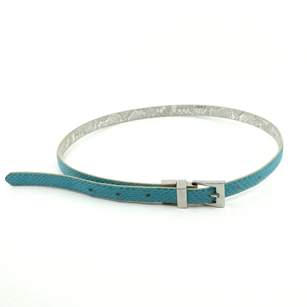 Vintage Reversible Faux Snake Belt with Alternating Turquoise Blue & SilverSides